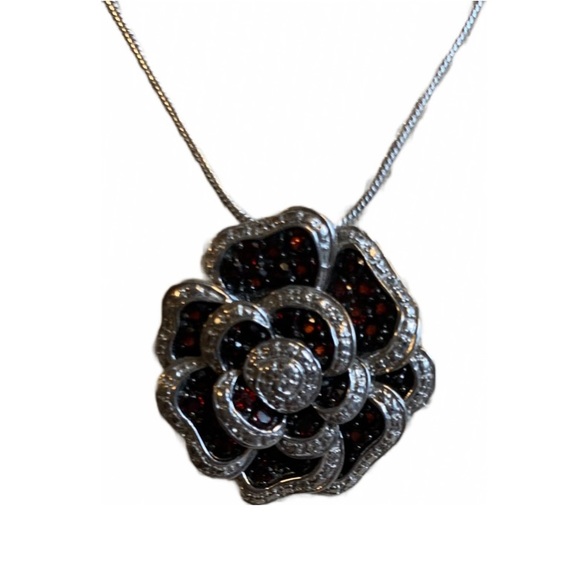 Garnet/SS Rose necklace. Antique look - Picture 4 of 9